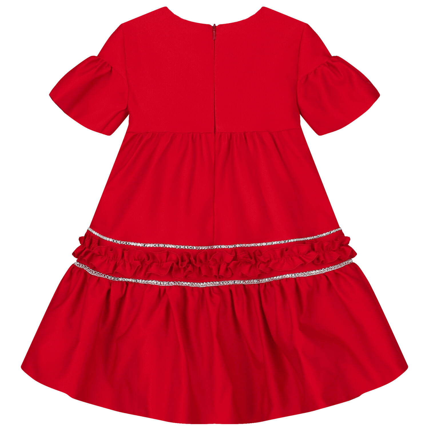 Girls Red Embellished Dress, 1, hi-res